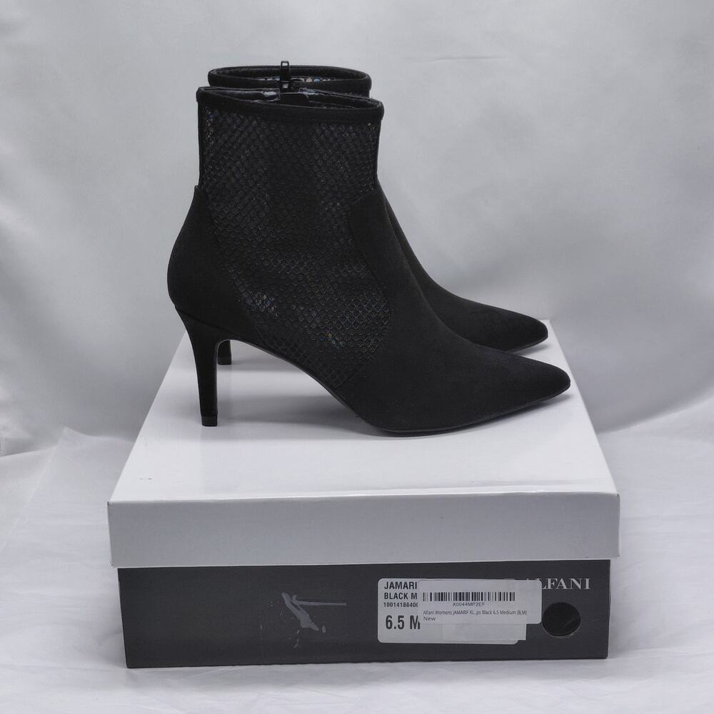 Alfani Step N Flex Jamari Black Mesh Suede Ankle Booties Heels 6.5M Whimsigoth